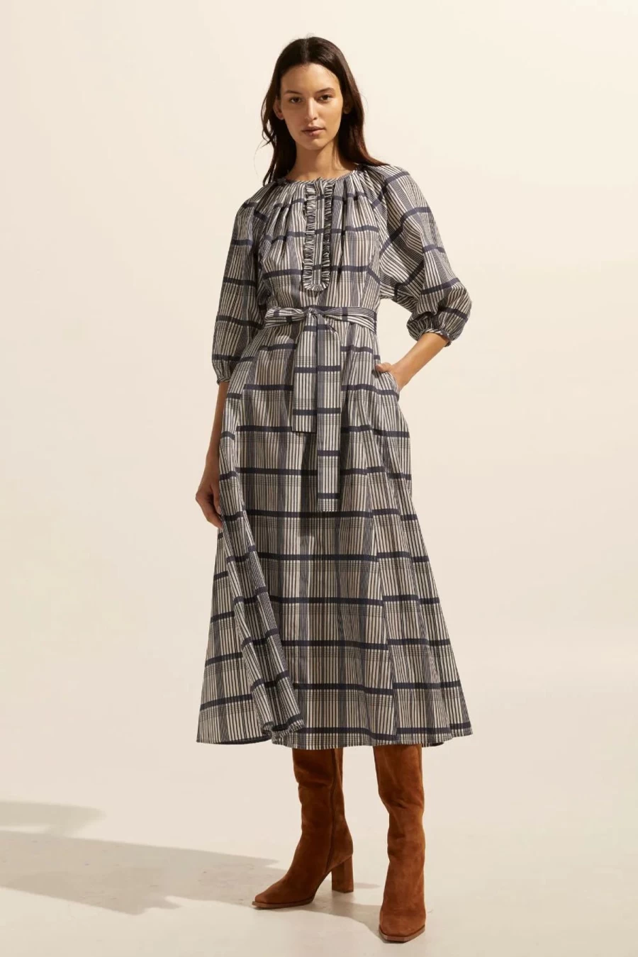 Clearance Zoe Kratzmann Regard Dress, Ink/Porcelain Check | Zoe Kratzmann