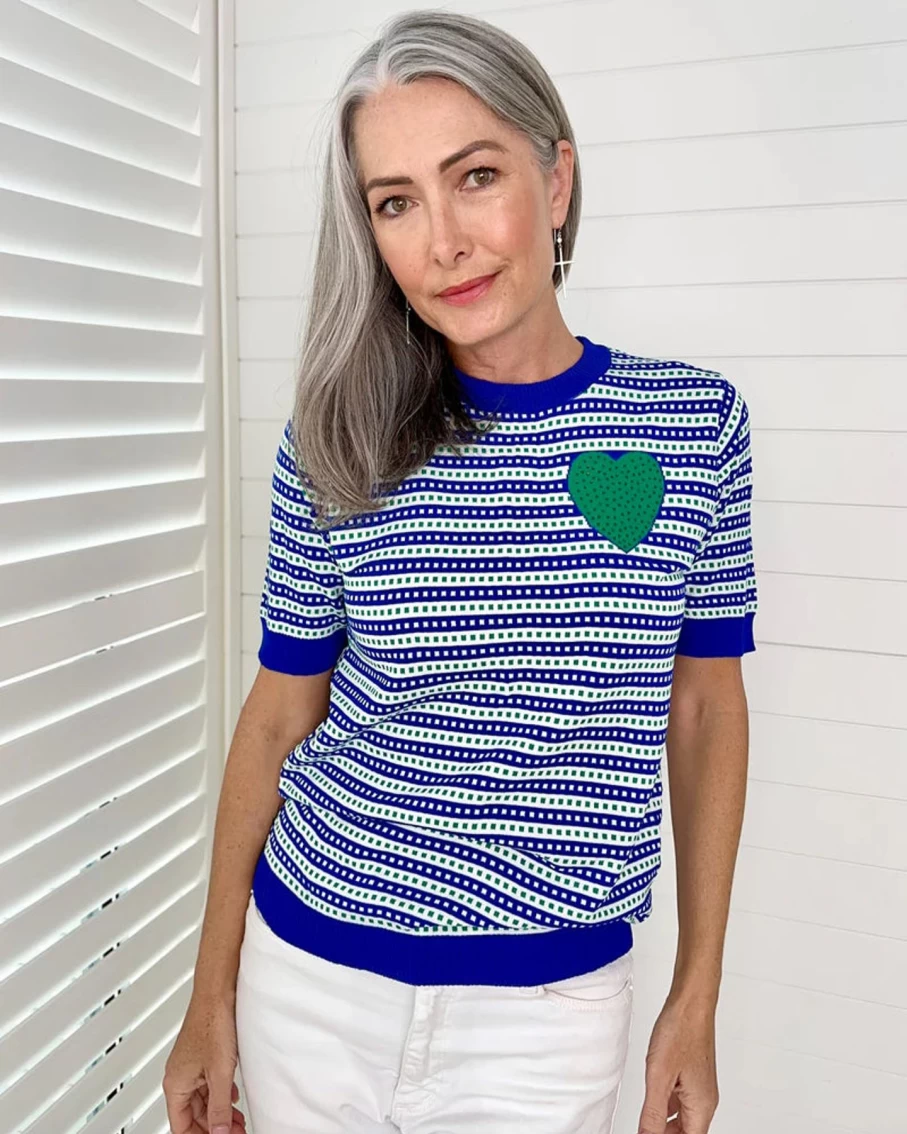 Hot Frankie’s Melbourne Sailor Stripe Top, Green Heart | Frankies Melbourne