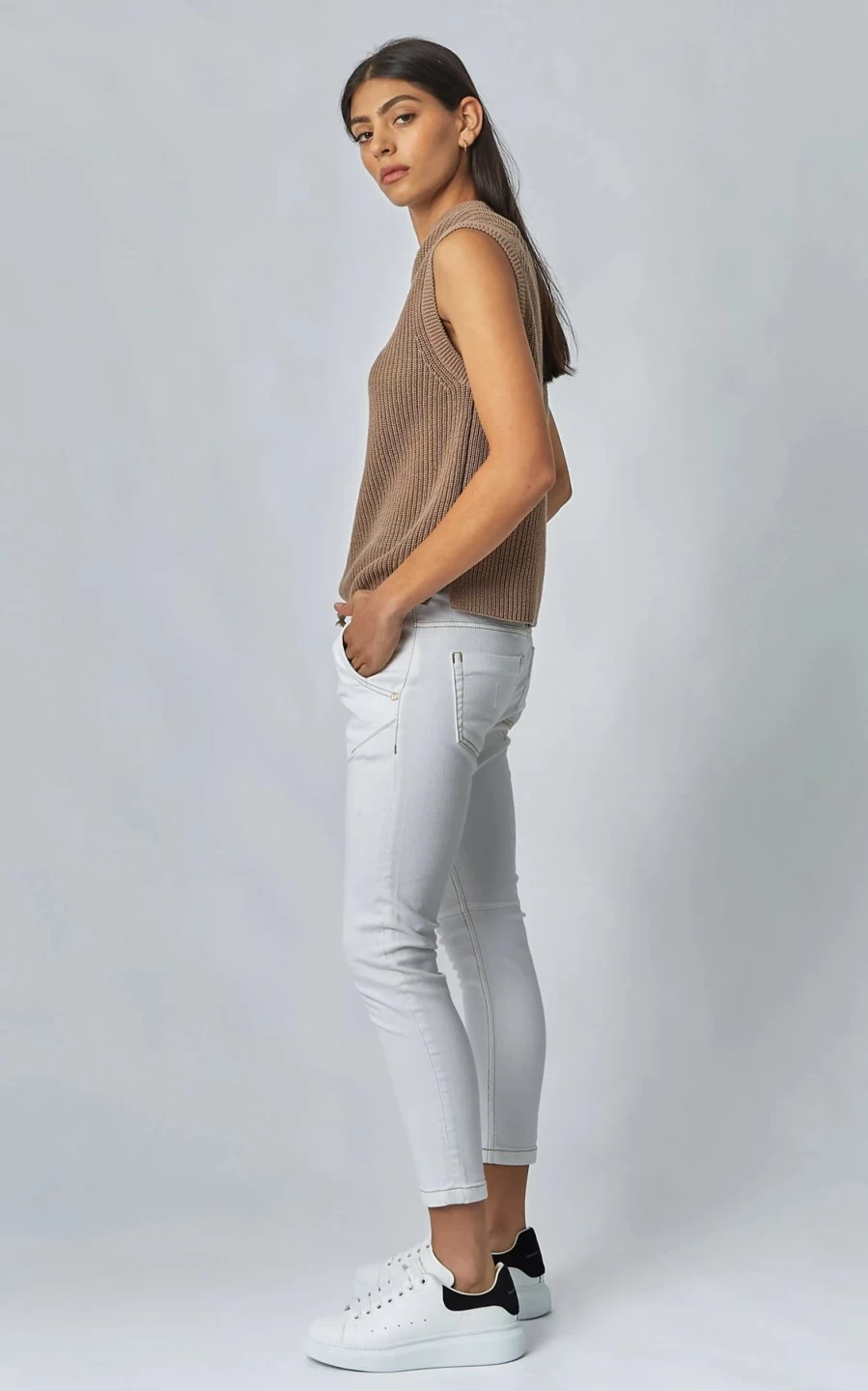 Clearance Alessandra Rainbow Lotus Denim Skirt, White | Alessandra