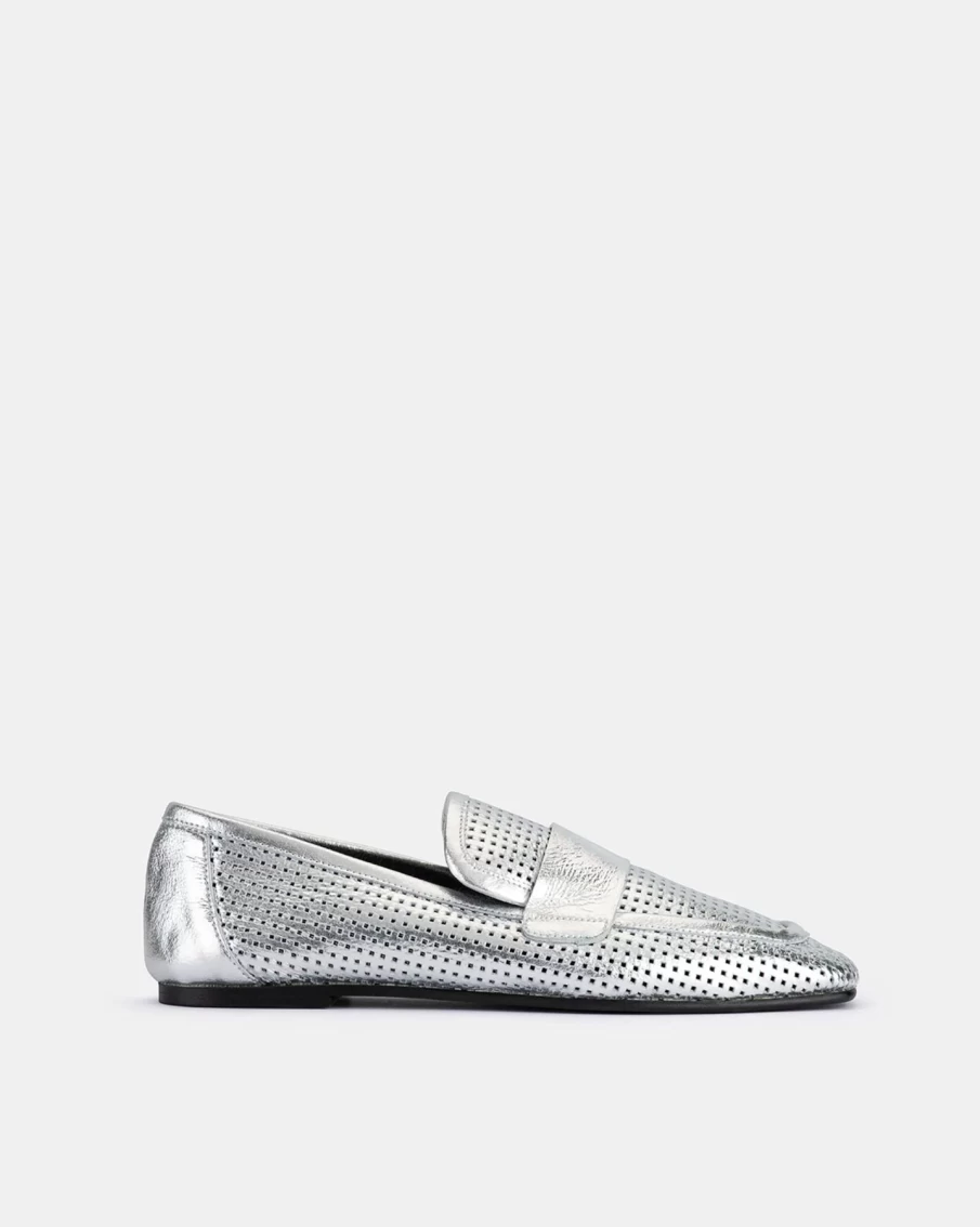 Hot DOF Shoes Emilia Loafer, Argento Leather | Dof