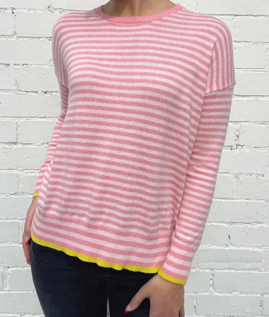 Clearance Sophie Moran Cotton Cashmere Knit, Dusky Pink & Pink Stripe | Sophie Moran