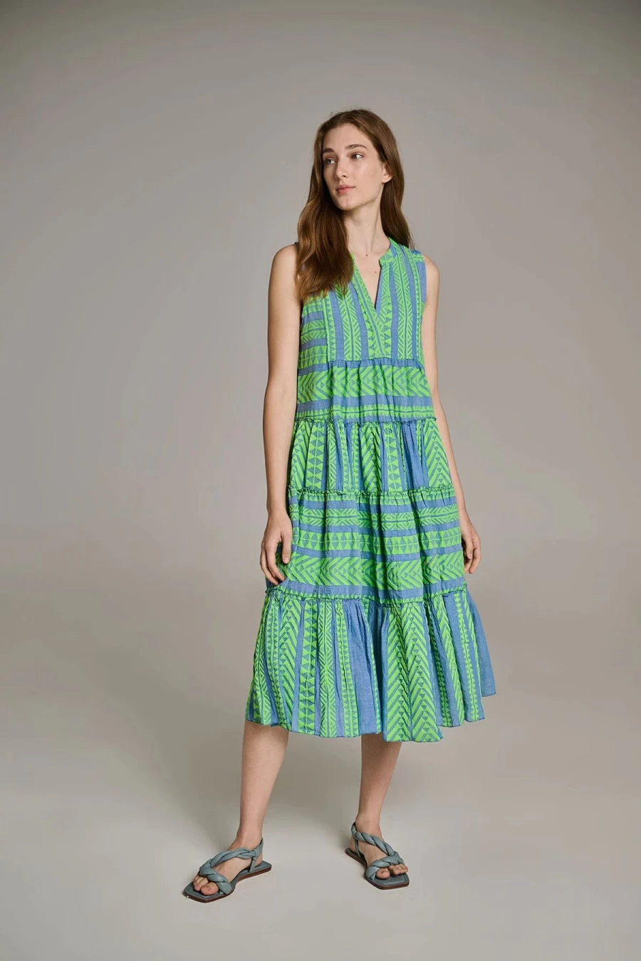 Clearance Devotion Twins Tanzanitis Midi Dress, Green On Blue | Devotion Twins