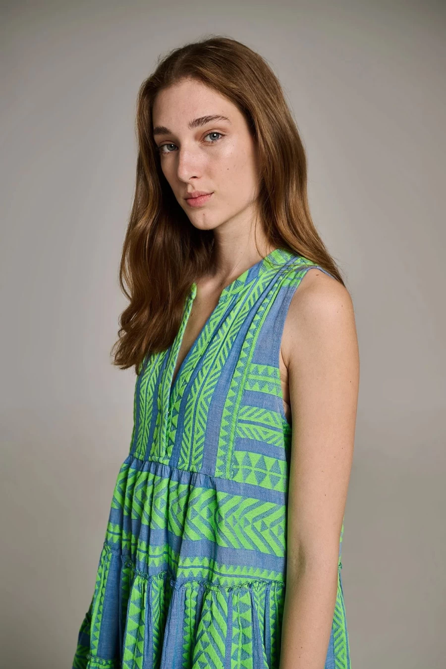 Clearance Devotion Twins Tanzanitis Midi Dress, Green On Blue | Devotion Twins