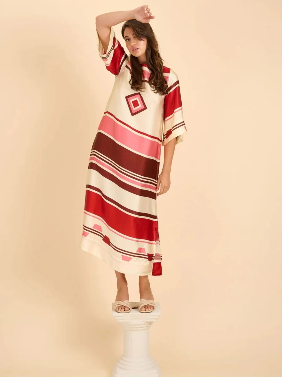 New State Of Embrace Flute Stripe Silk Cotton Reversible Dress | State Of Embrace