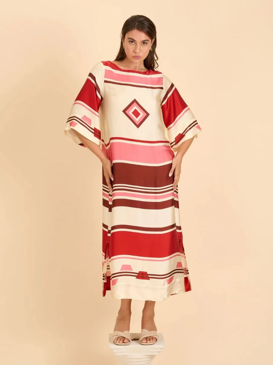 New State Of Embrace Flute Stripe Silk Cotton Reversible Dress | State Of Embrace