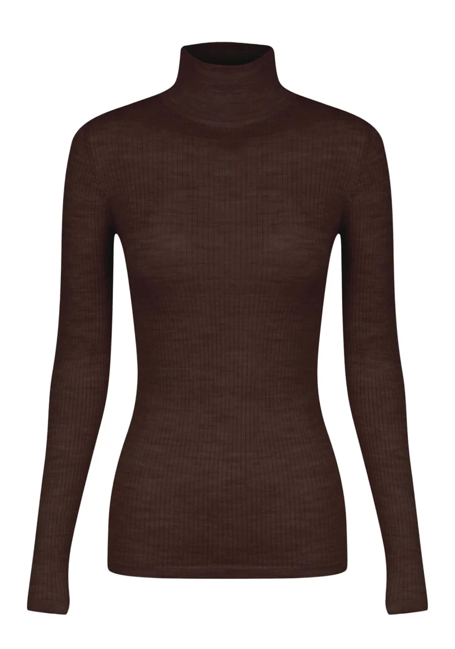 Clearance Morrison Merino Rib High Neck, Chocolate | Morrison