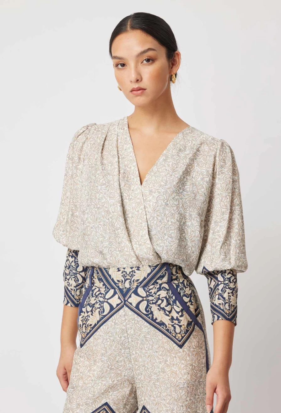 Wholesale Once Was Pleat Long Sleeved Blouse, Blue Noman Mosaic | Once Was