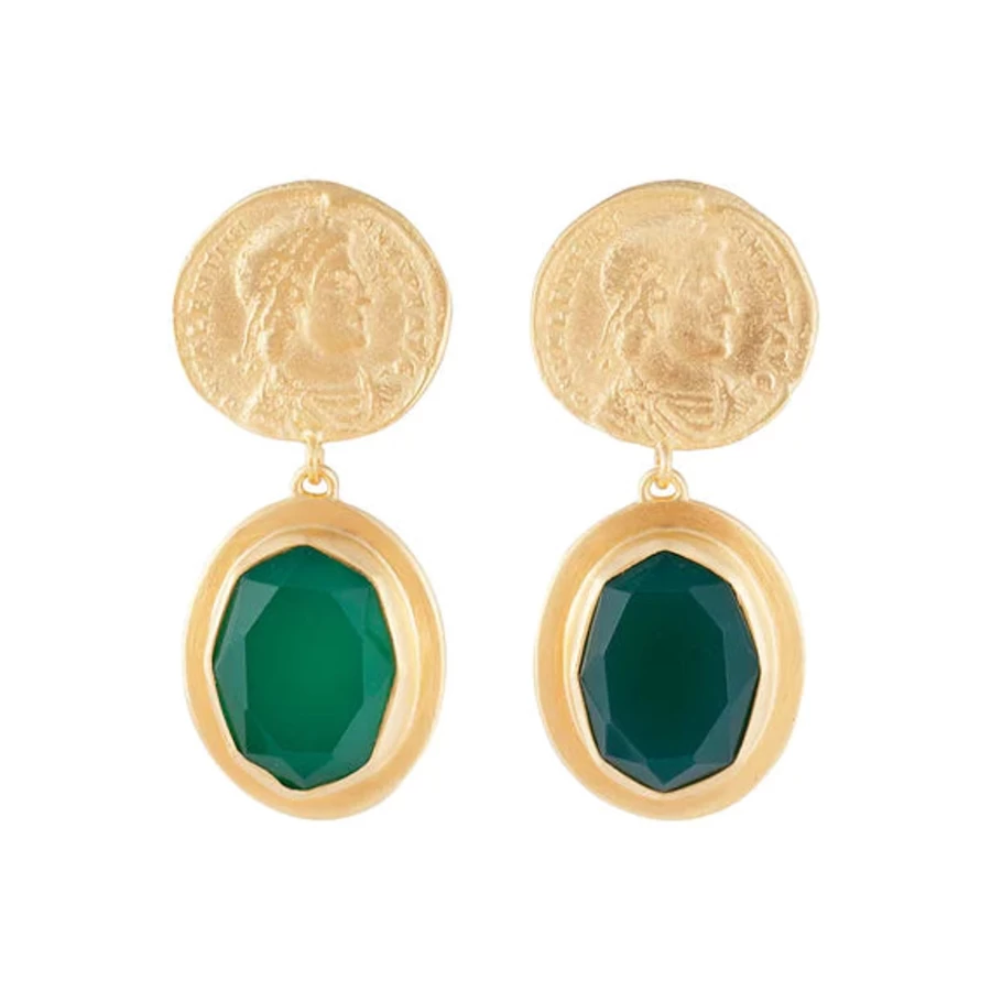 New Fairley Green Agate Ancient Coin Drop Earrings | Fairley