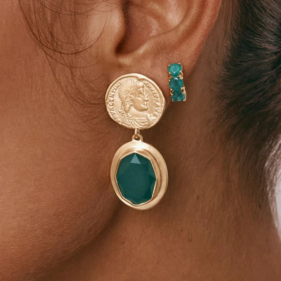 New Fairley Green Agate Ancient Coin Drop Earrings | Fairley