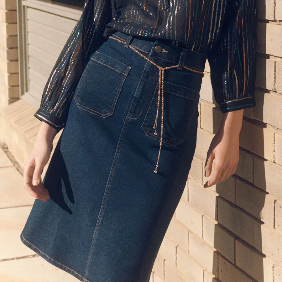 New Marie Louise De Monterey Merci Skirt, Blue Denim | Marie Louise De Monterey