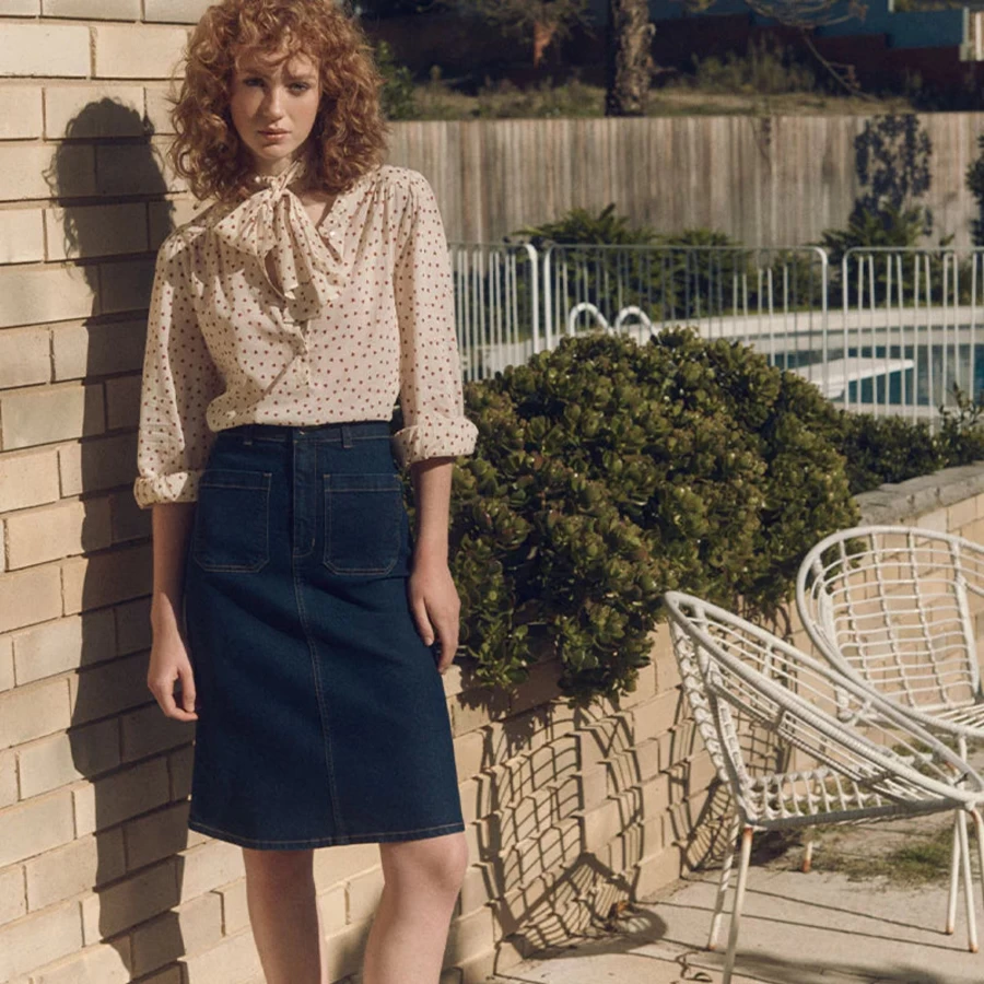 New Marie Louise De Monterey Merci Skirt, Blue Denim | Marie Louise De Monterey
