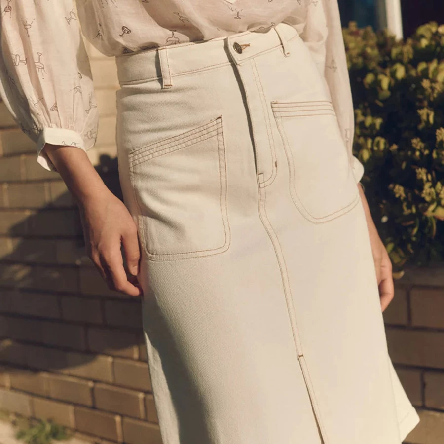 New Marie Louise De Monterey Merci Skirt, Ecru Denim | Marie Louise De Monterey