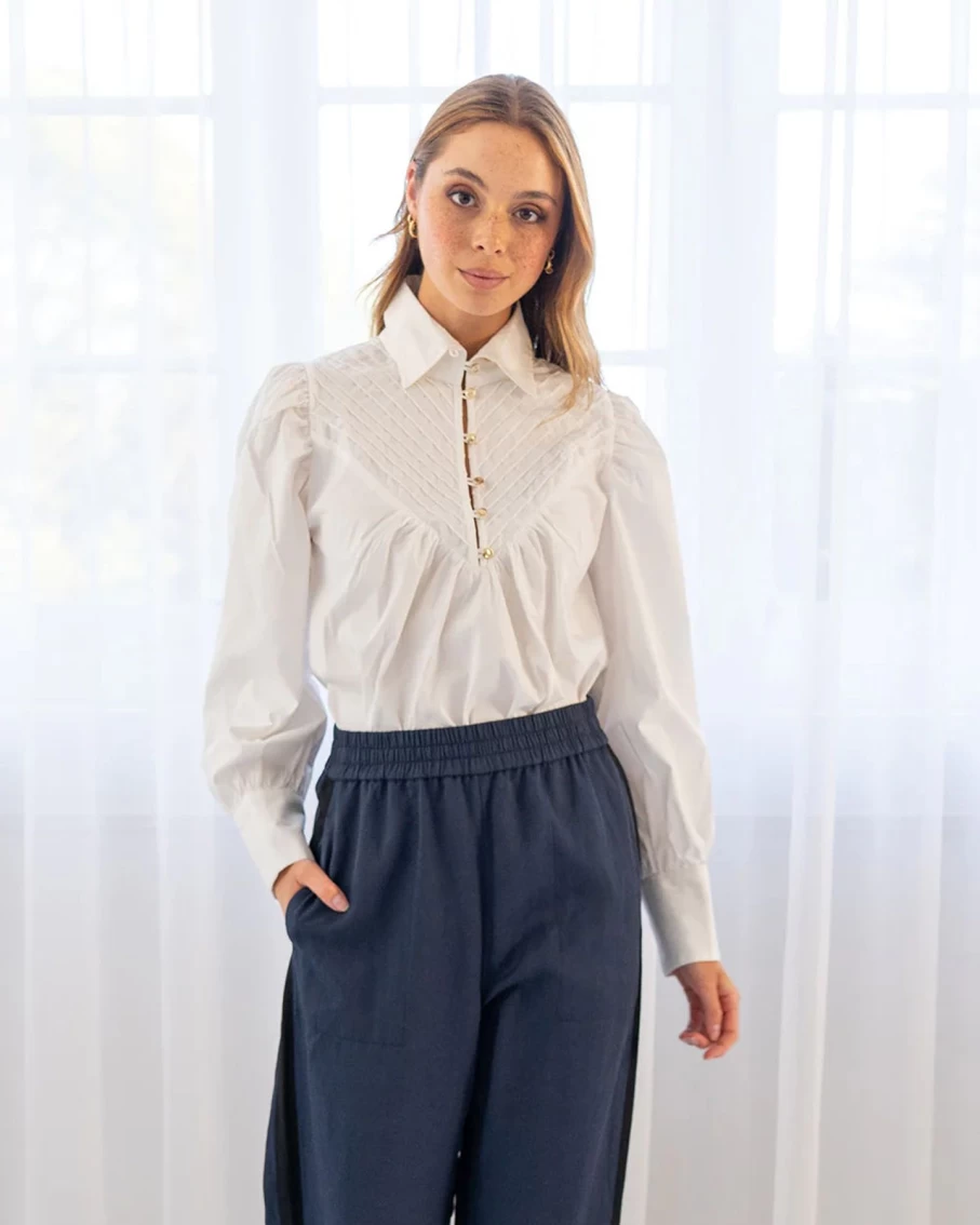 Best Arlington Milne Luna Tuxedo Blouse, White | Arlington Milne