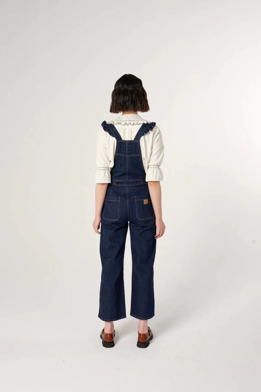New Seventy + Mochi Elodie Frill Overalls, Dark Denim | Seventy + Mochi