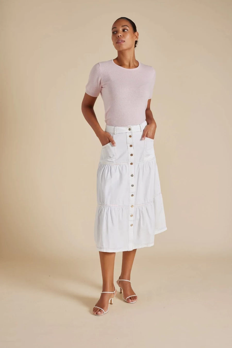 Hot Alessandra Rainbow Lotus Denim Skirt, White | Alessandra