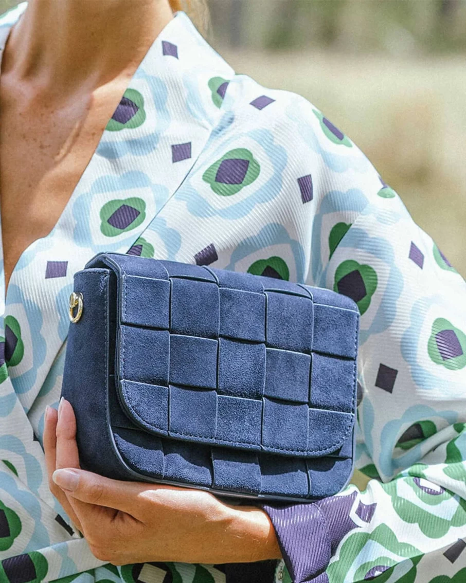 Online Arlington Milne Clara Weave Crossbody, Navy Suede | Arlington Milne