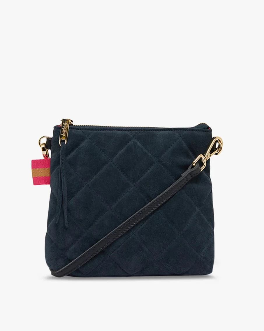 Clearance Arlington Milne Alexis Crossbody, Quilted Navy Suede | Arlington Milne