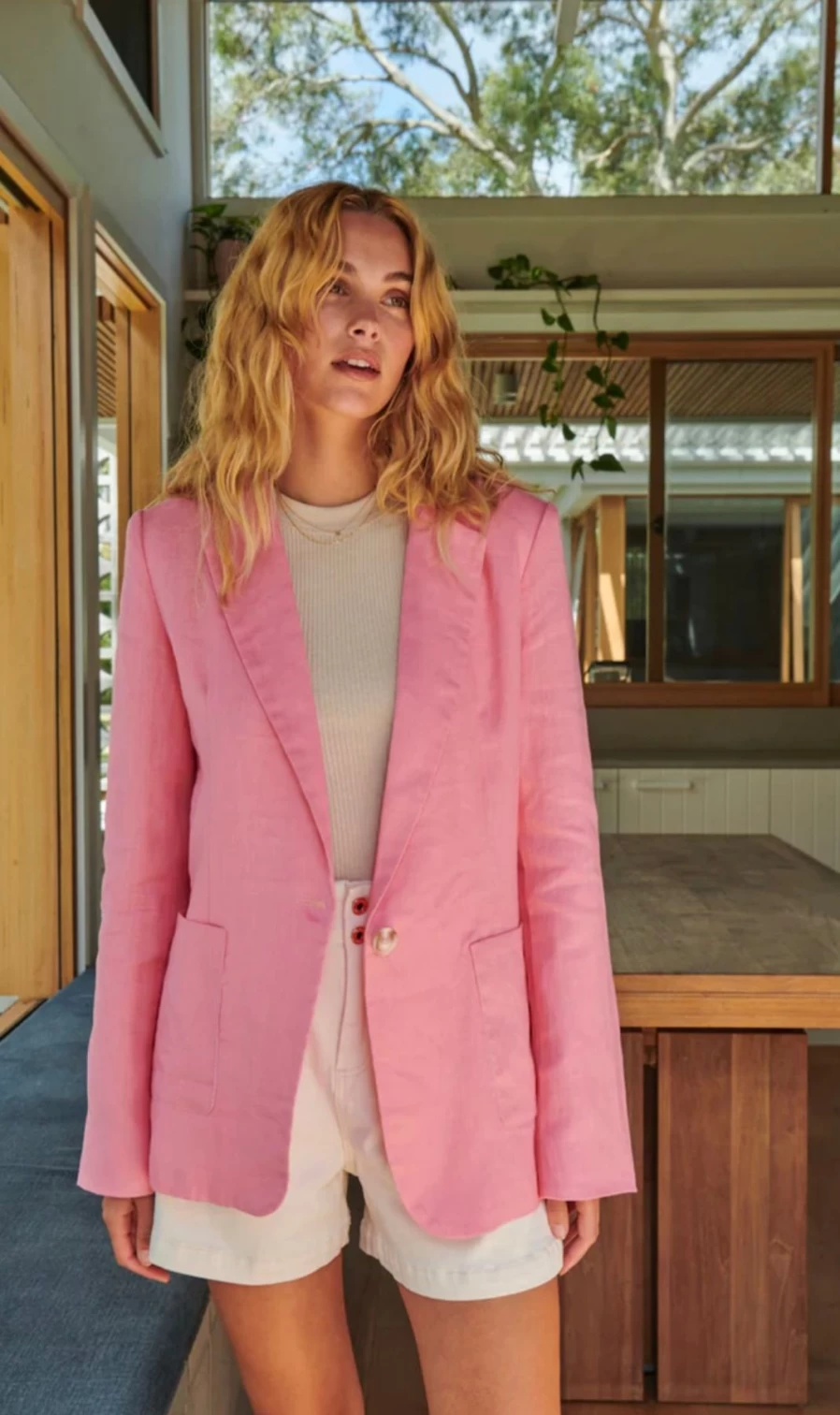 Best Kireina. Channing Linen Blazer, Pink | Kireina