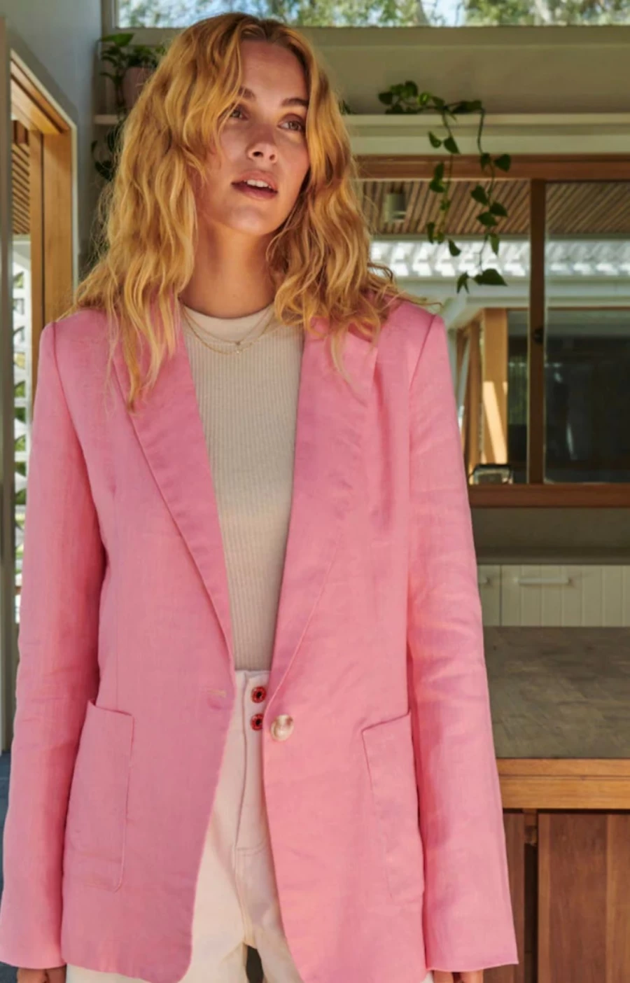 Best Kireina. Channing Linen Blazer, Pink | Kireina