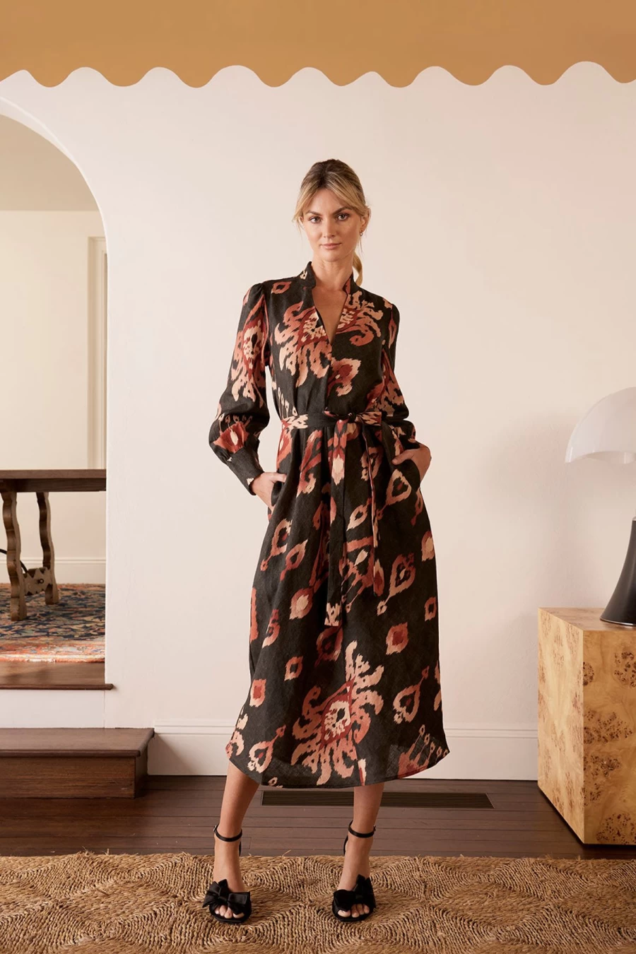 Hot The Dreamer Label Alisha Ikat Dress, Charcoal | The Dreamer Label