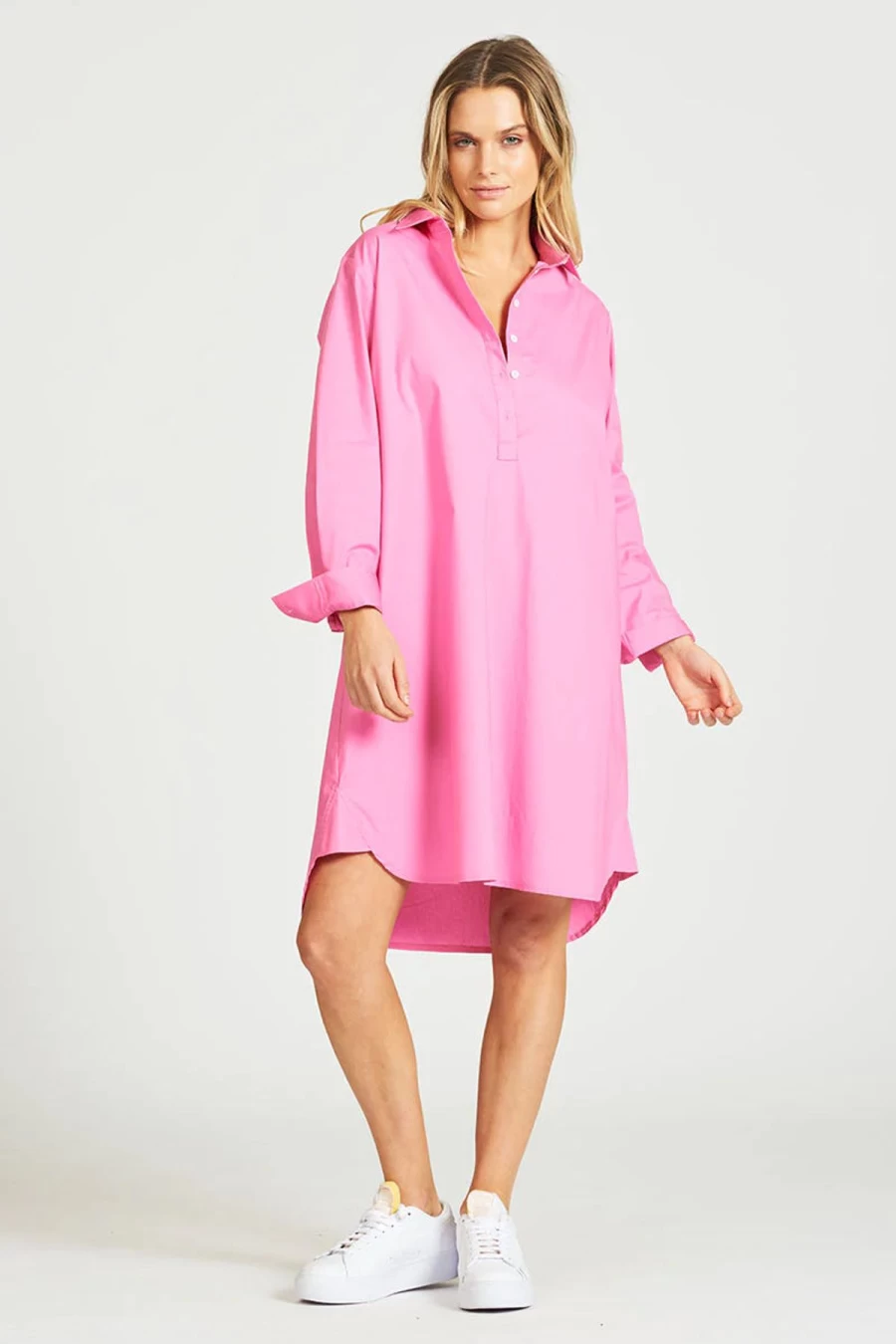 Best Shirty The Popover Relaxed Shirtdress - Hot Pink | Shirty