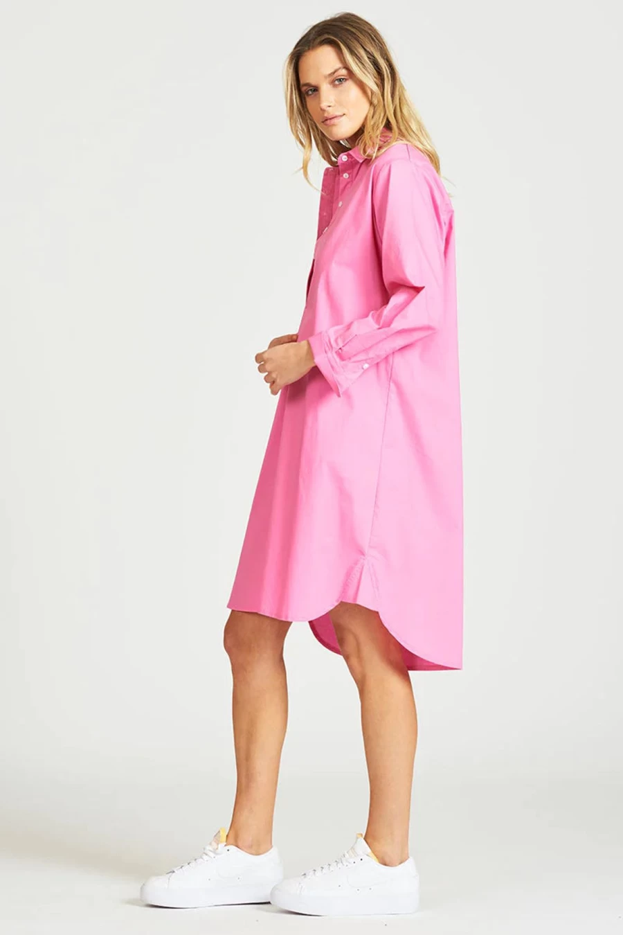 Best Shirty The Popover Relaxed Shirtdress - Hot Pink | Shirty